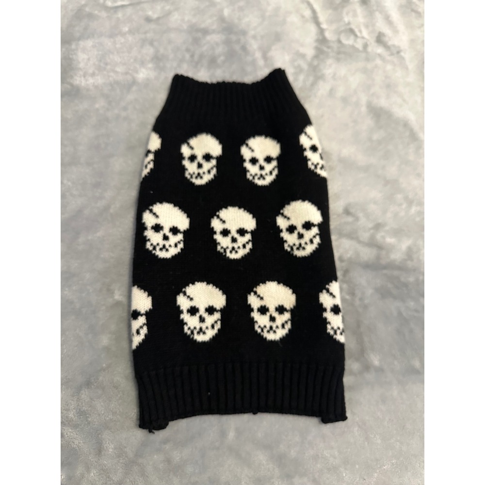 SimplyDog Pet Sweater Unisex S Black Skull Knit Pullover Edgy Goth Dog Clothes